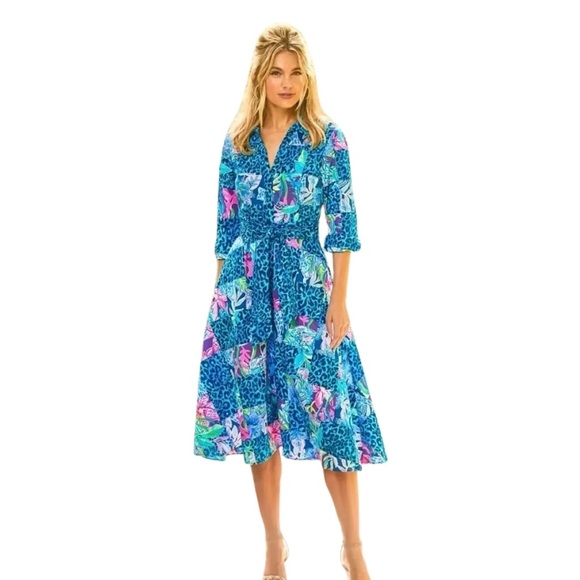 Lilly Pulitzer Blue and Pink Long Sleeve Dress - Picture 1 of 4